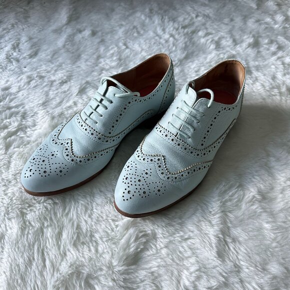 Blue women's leather brogues - Picture 3 of 6